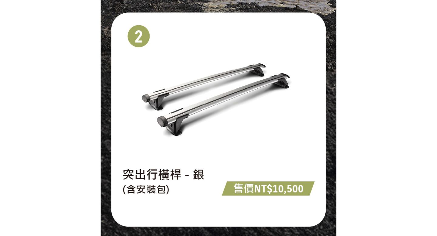❷突出行橫桿－銀（含安裝包）(售價NT$10,500)